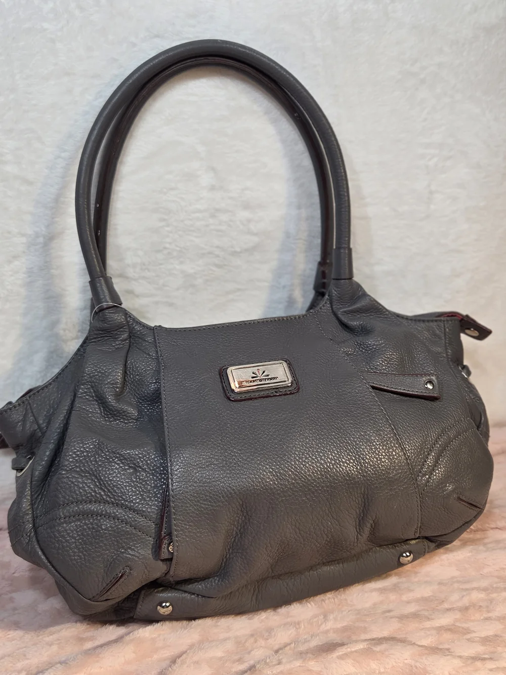Isaac Mizrahi Gray Pebbled Leather Satchel
